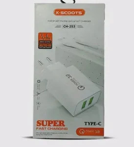 شاحن حائط سريع X-SCOOTS CH-253 بمخرجي USB وكابل Micro-USB