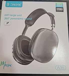 سماعات بلوتوث A35 سلبرايت بتأثير صوت بانورامي 360 درجة V5.3 لاسلكية - USB C INPUT tf / sd لون اسود فوق الأذن
