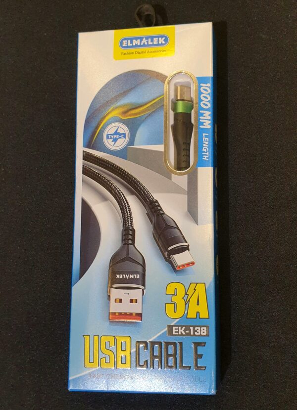 ELMALEK USB Type-C 3A Fast Charging Cable for High-Speed Charging and Data Transfer