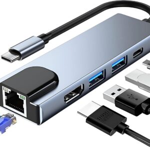 5-in-1 ZERO Type-C Multiport Adapter Hub with 4K HDMI, Dual USB Ports, LAN, and PD Type-C Charging – Grey