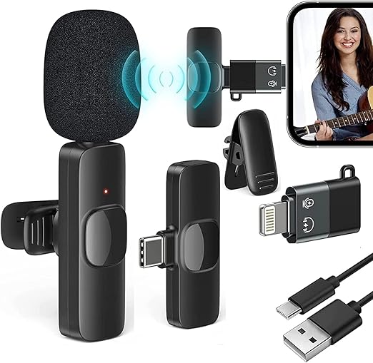 K8 Wireless 2-in-1 Mini Microphone — Reliable 2.4G Plug & Play - For Interview Youtubers, Vlogging Video, Recording, Live Stream, Broadcasting - Compatible with Lightning & Type-C Devices