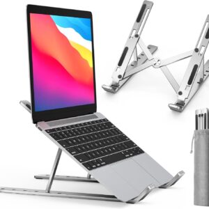Zero Adjustable Metal Laptop Stand (10-15.6") - Improves Posture & Cooling - Reliable 4kg Support, 6-Level Ergonomic Cooling, For Desk, MacBook, HP, Dell & More - Silver