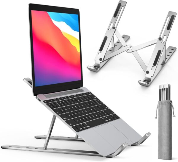 Zero Adjustable Metal Laptop Stand (10-15.6") - Improves Posture & Cooling - Reliable 4kg Support, 6-Level Ergonomic Cooling, For Desk, MacBook, HP, Dell & More - Silver