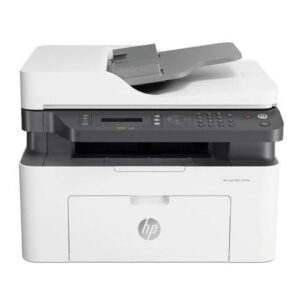 HP LaserJet MFP 137fnw: laser print/scan/copy/fax, up to 20 ppm, Wi-Fi/Ethernet, 40-sheet ADF, 150-sheet tray, 1200 dpi output for home office use.