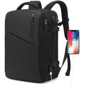 Poso PS-656 Premium Water-Resistant 180° Expandable Up to 17.3″ Laptop Backpack , Multilayer Built-in Compartments With Molnia Protection, USB Port, Reliable and Ultra-Organized 39L Travel Work Bag – Black