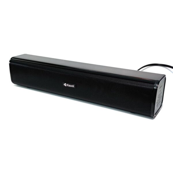 Kisonli I-640 Sleek Soundbar Computer Speaker – Dual AUX Mic/Headphone Ports, Clean and Powerful Desktop Audio