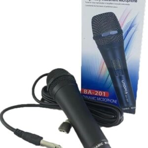 Utopia BA-201 dynamic microphone with metal body and hyper-cardioid pattern delivers focused vocals for singing and events in a compact, portable wired design.