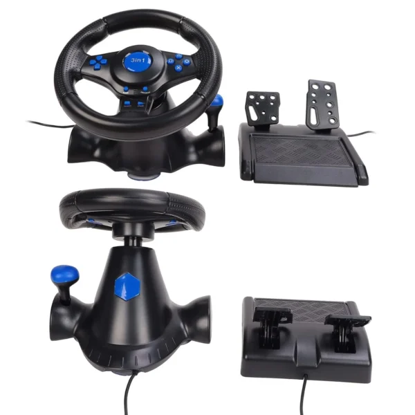 Gaming 3-in-1 Vibration Steering Wheel for PS3/PS2/PC with Powerful Pedals Feel & Dual Vibration Feedback