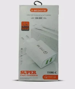 X-Scoots CH-253 Dual USB 3.4A Super Fast Charger with Micro Cable (QC 3.0) - Powerful and Reliable - White