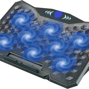 F8 Plus 8-Fan Notebook Cooling Pad – Powerful Adjustable Speed, 12–19″ Laptop Stand with Blue Light & Ergonomic Tilt
