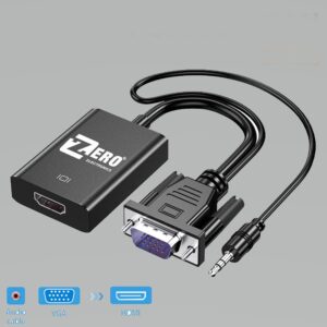 Zero VGA to HD Adapter with Audio – 1080P Support, 5.5mm A/V Ready, Compact 20cm Converter - Reliable And Easy To use
